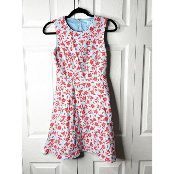 Draper James Blue Pink Floral Print Sleeveless A-Line Mini Dress Women's Size 0 - Picture 1 of 7
